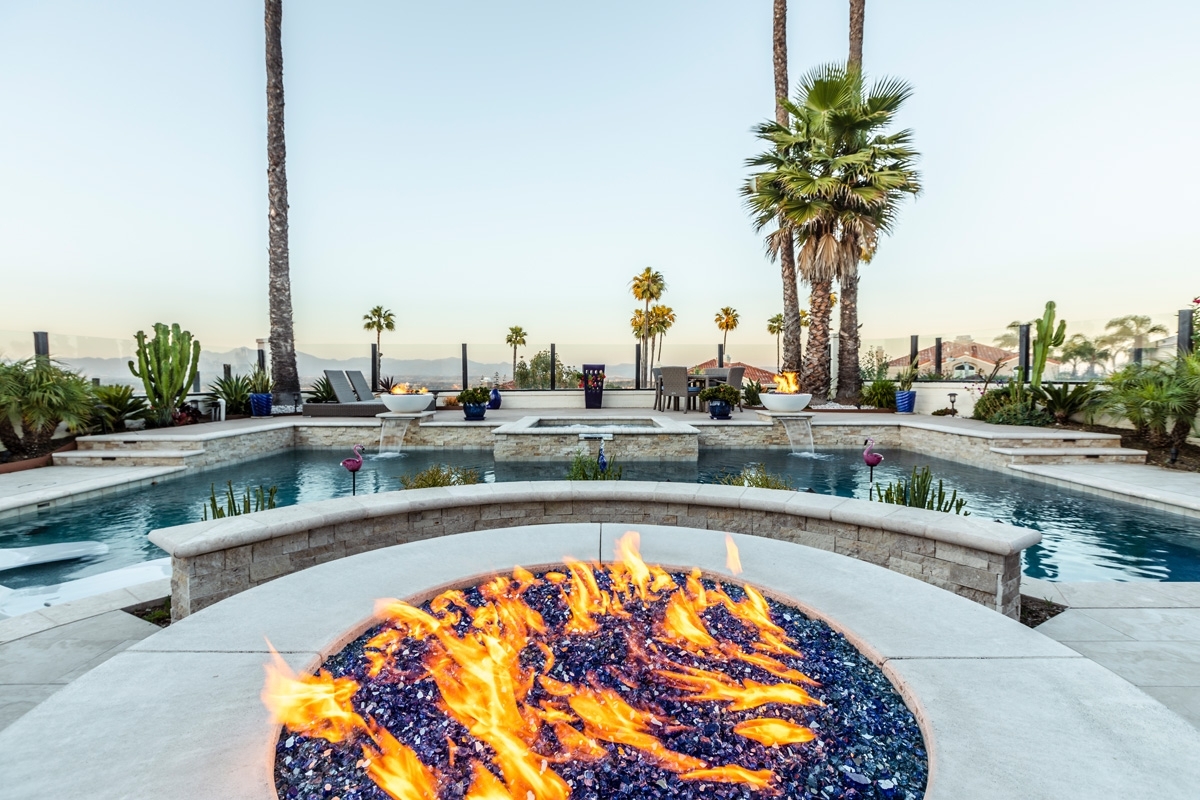 Custom swimming pool and fire pit